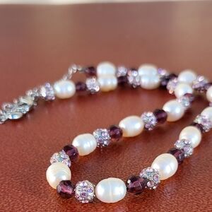 Genuine Pearl and Purple Crystal  Necklace